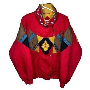 Vintage Braetan Red Yellow Southwestern Puffer Native Style Jacket S
